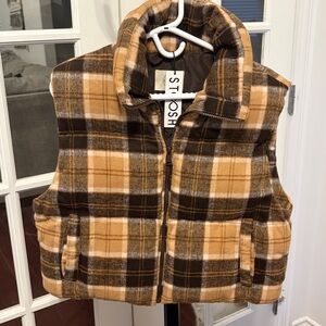 NWT Stoosh Plaid Crop Puffer Vest